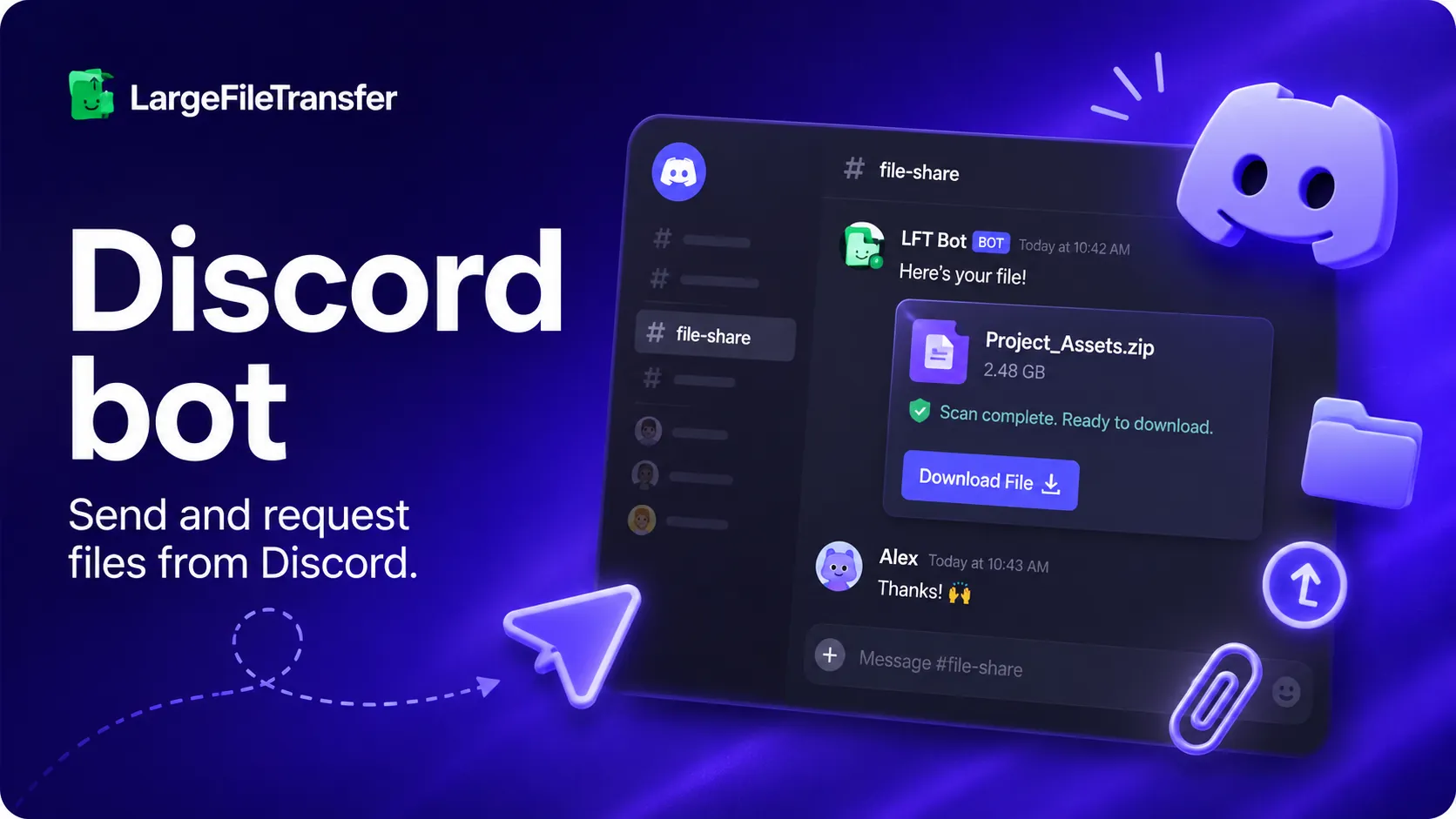 LargeFileTransfer Discord bot — send and request large files from Discord