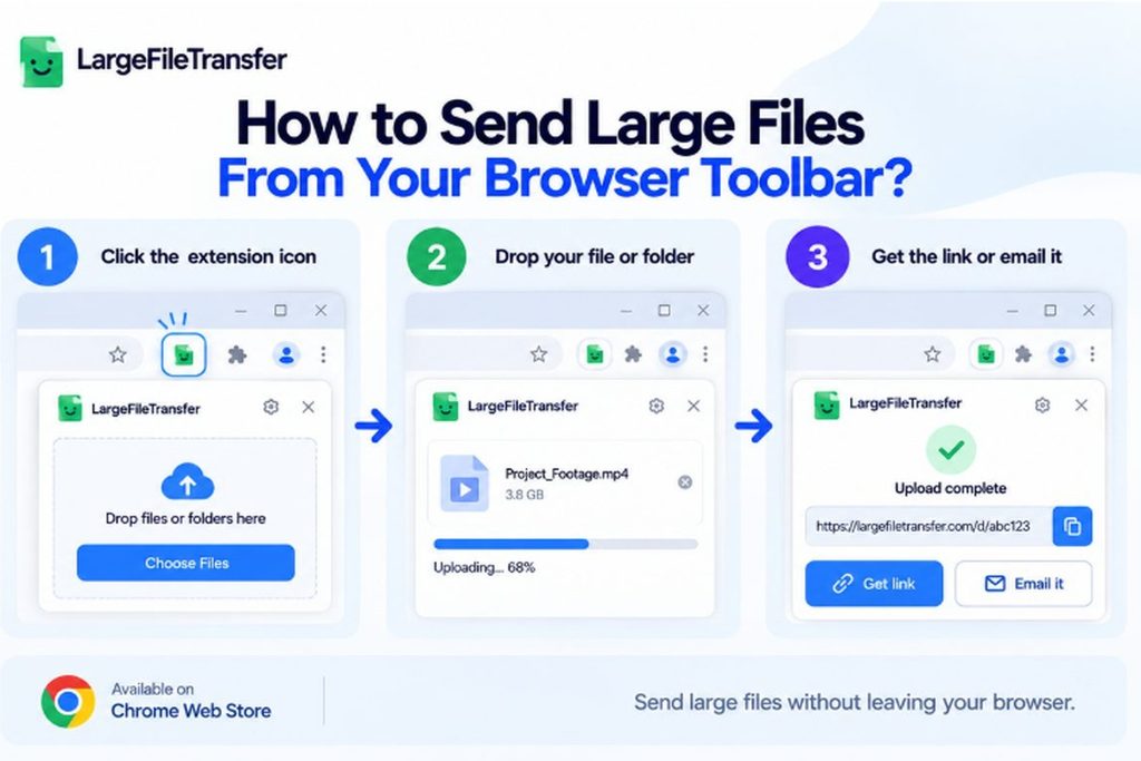 Send large files from Chrome browser toolbar