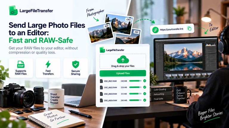 Photographer sending large RAW photo files to an editor