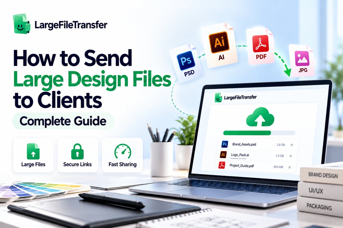 Send large design files to clients: PSD, AI and PDF files uploading through a share link