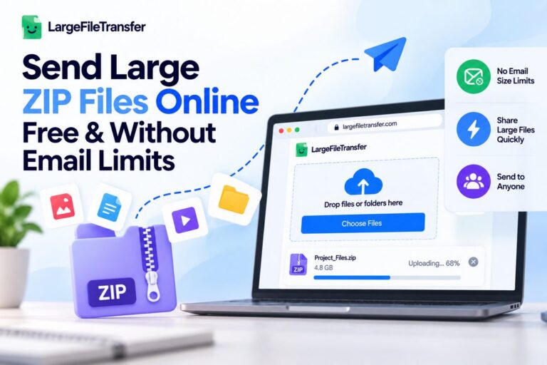 Send large ZIP files online free with no email size limits using a download link